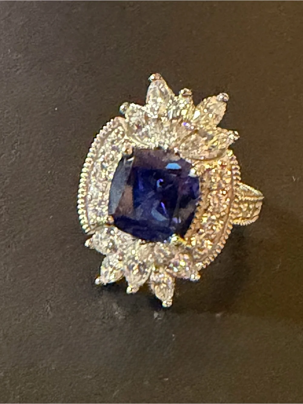 Judith Ripka Lab Blue Sapphire & CZ Rhodium Over Sterling Silver Ring, Size 6